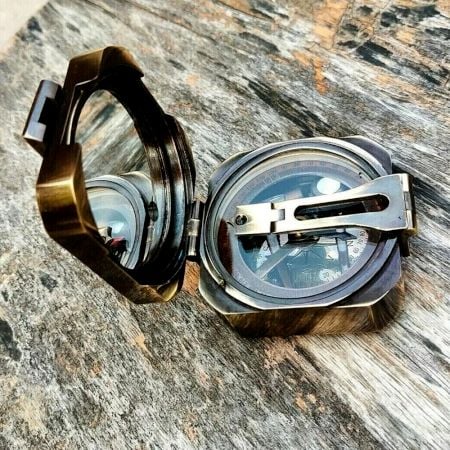 Brass Field Compass with Hinged Lid Instrument